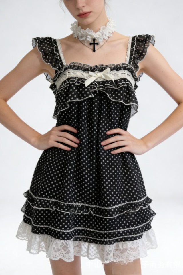 Sweet Polka Dot Lace Mini Dress