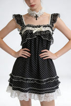 Sweet Polka Dot Lace Mini Dress