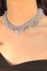 Punk Metal Bead Spliced Tassel Necklace