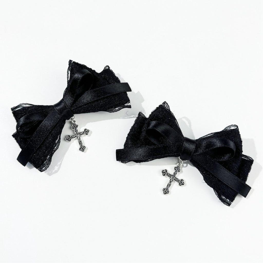 Dark Sweet Cool Lace Cross Bow Hair Accs