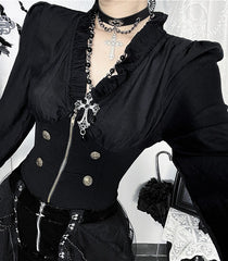 Gothic Ruffle Trim Patchwork Blouse