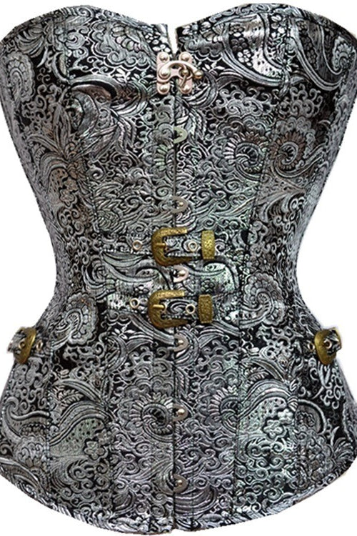 Gothic Printed Silver Steel Buckle Corset Main image