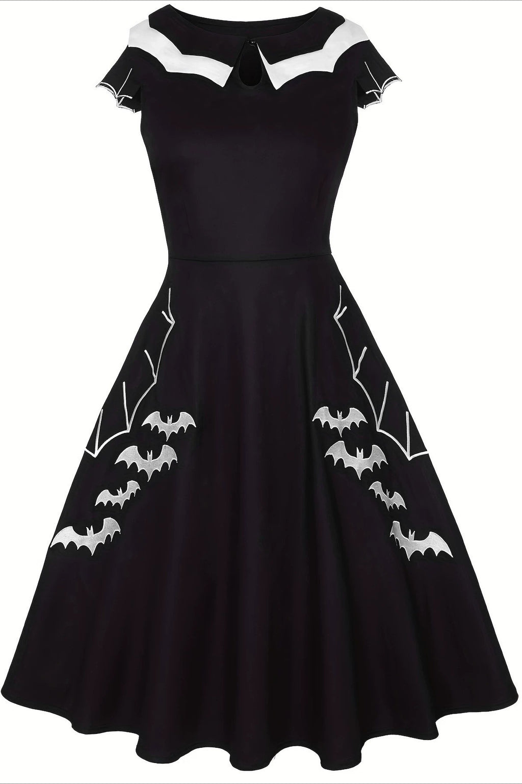 Bat Print Cutout Flared Dress