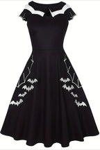 Bat Print Cutout Flared Dress