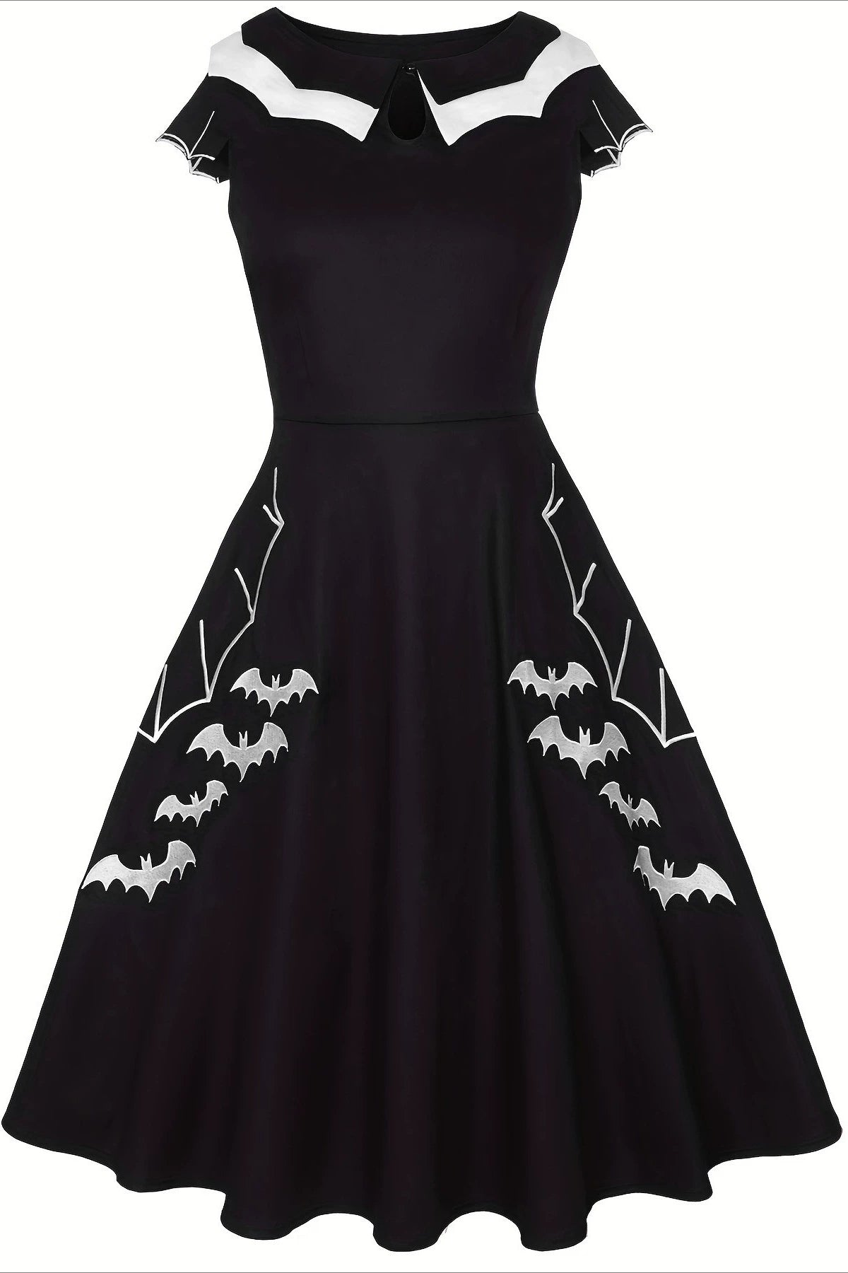 Bat Print Cutout Flared Dress