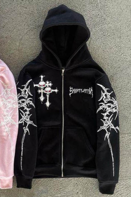 Cross Skull Graphic Zip Hoodie Main image