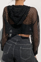 Dark Sheer Mesh Hooded Top