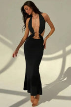 Halloween Sexy Snake Print Backless Maxi Dress