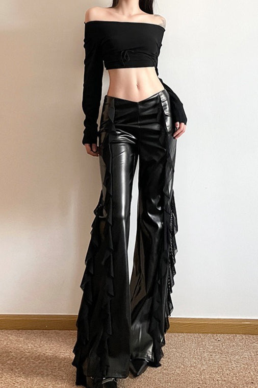 High Waisted Mesh Panel Faux Leather Pants