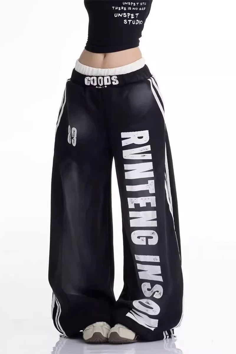 Letter Stripe Curved-Leg Sweatpants