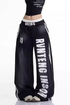 Letter Stripe Curved-Leg Sweatpants