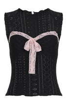 Contrast Lace Bow Textured Tank Top