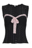 Contrast Lace Bow Textured Tank Top