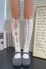 Cutout Hollow Ruffle Trim Ankle Socks