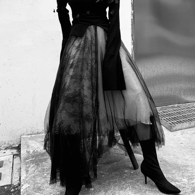 Patchwork Gauze Lace Street Skirt