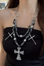 Punk Heavy Beaded Cross Layer Necklace