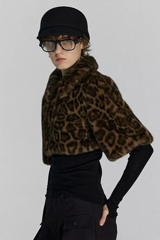 Leopard Plush Cropped Zip Coats
