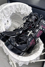 Cross Charm Lace Up Platform Boots