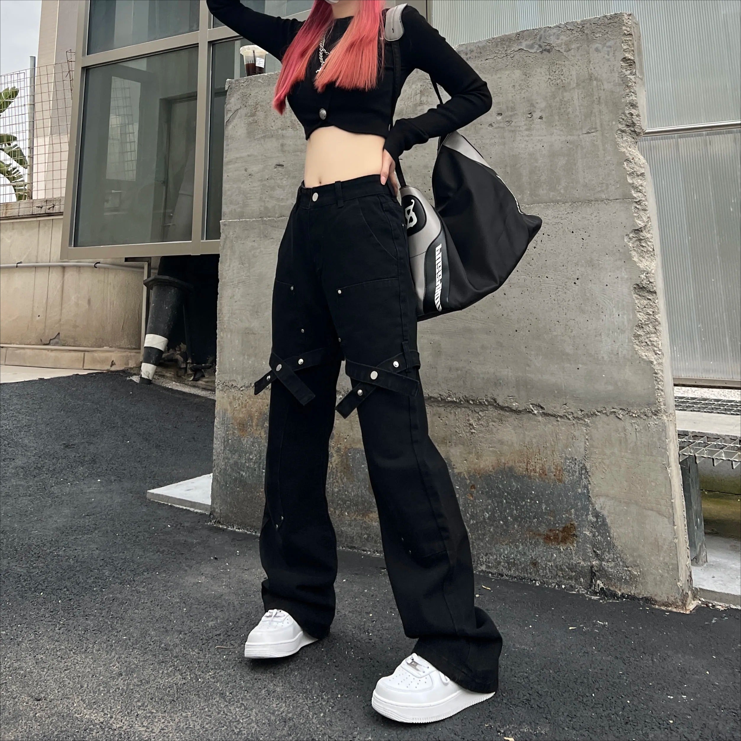 Black Utility Belt Cargo Pants