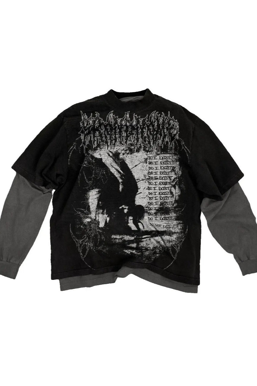 Gothic Scarlet Mystery Texture Layered T-shirt Secondary image