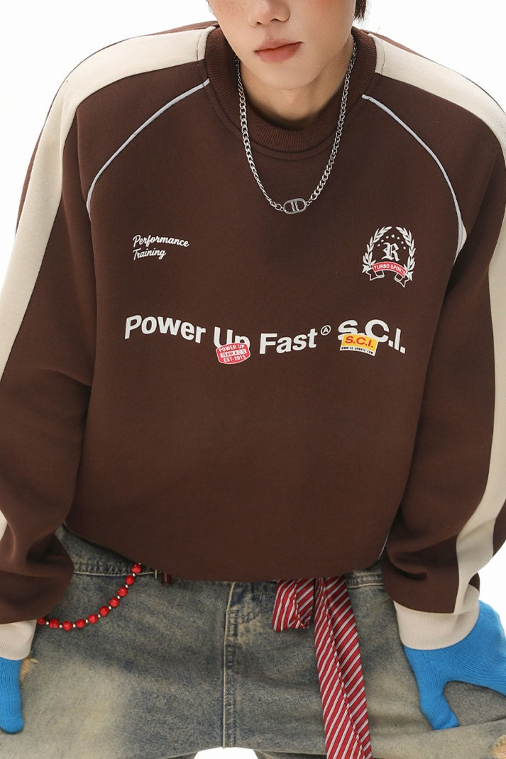 Contrast Raglan Racing Graphic Sweatshirt