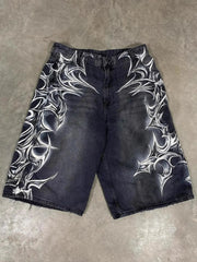 Vintage Gothic Graphic Denim Shorts