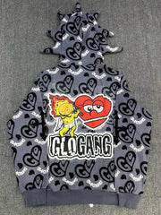 Streetwear Rhinestone Cartoon Print Zip Hoodie
