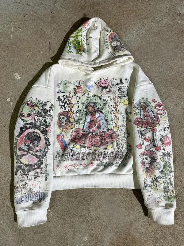 Skull Print Punk Oversized Hoodie Main image