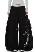 Fringed Side Script Wide Pants
