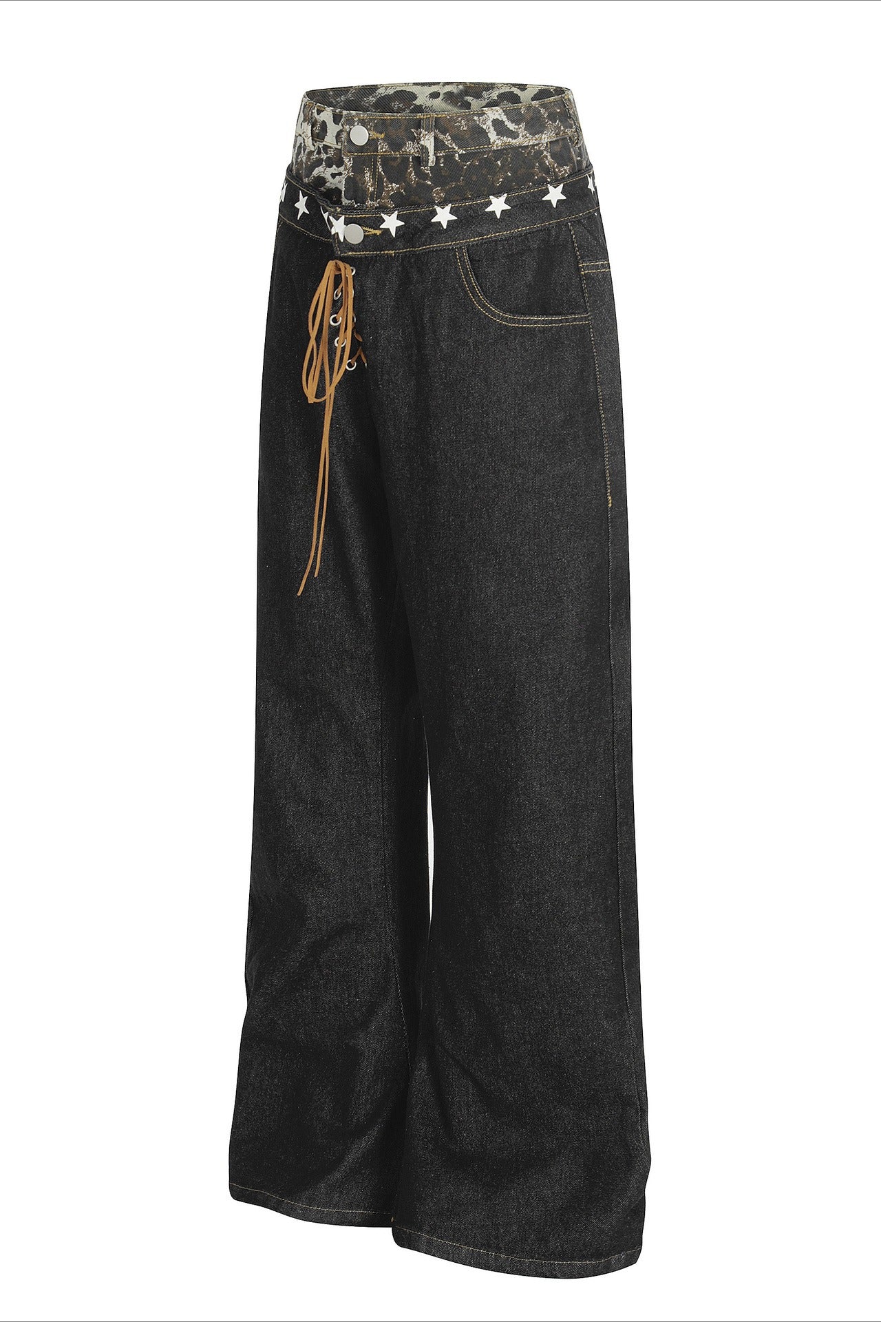 Double Waistband Tie Curved Blade Baggy Stacked Pants Secondary image