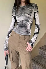 Cyberpunk Slim Long Sleeve Print T-Shirt