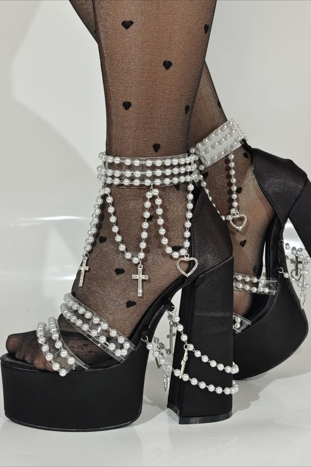 Pearl Chain Platform Block-Heel Sandals
