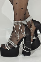 Pearl Chain Platform Block-Heel Sandals