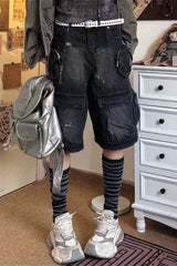 Street Punk Multi-Pocket Cargo Denim Shorts