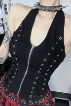 Punk Grommet Lace-up Halter Top
