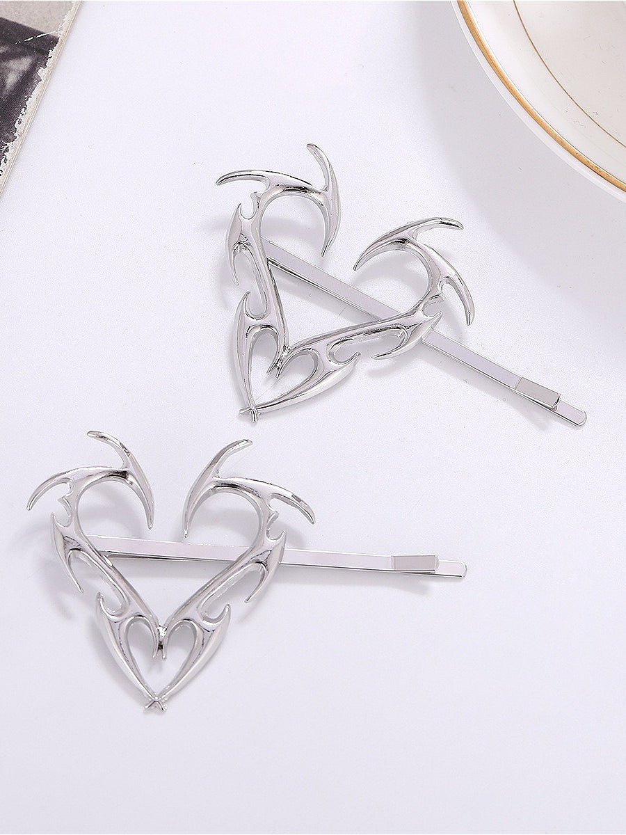 Y3K Silver Heart Metal Side Clip Hair Accs