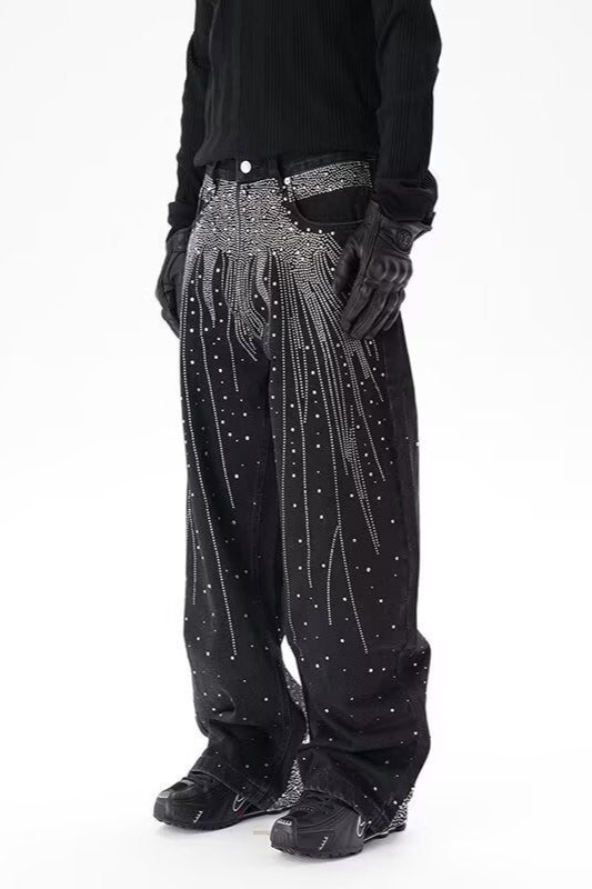 Rhinestone Wide-Leg Jeans