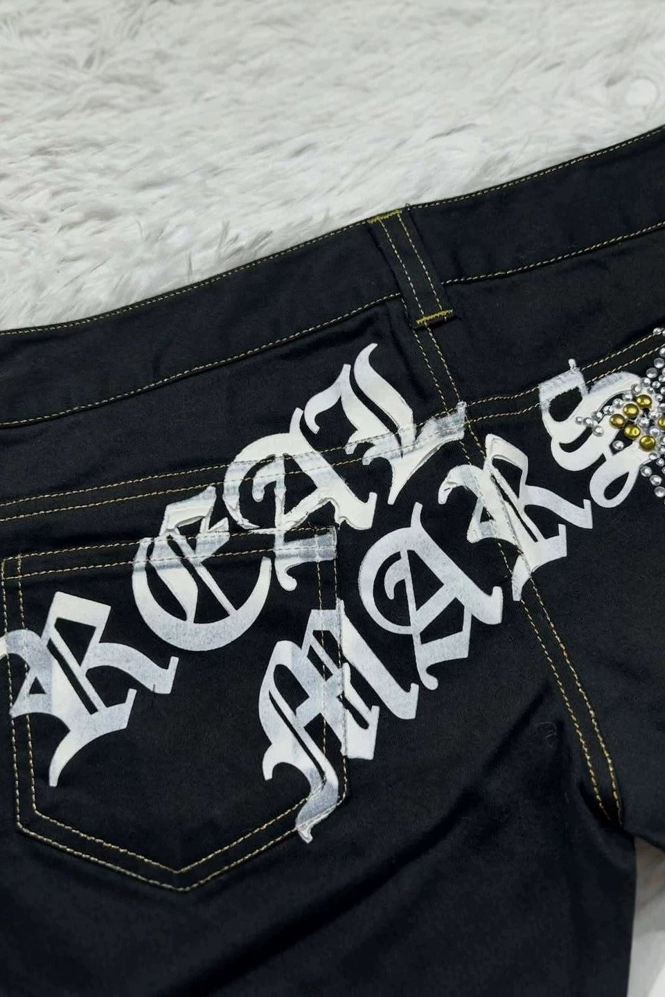 Rhinestone Cross Print Low-Rise Hot Pants