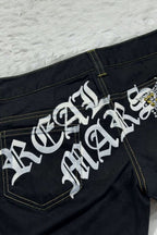Rhinestone Cross Print Low-Rise Hot Pants
