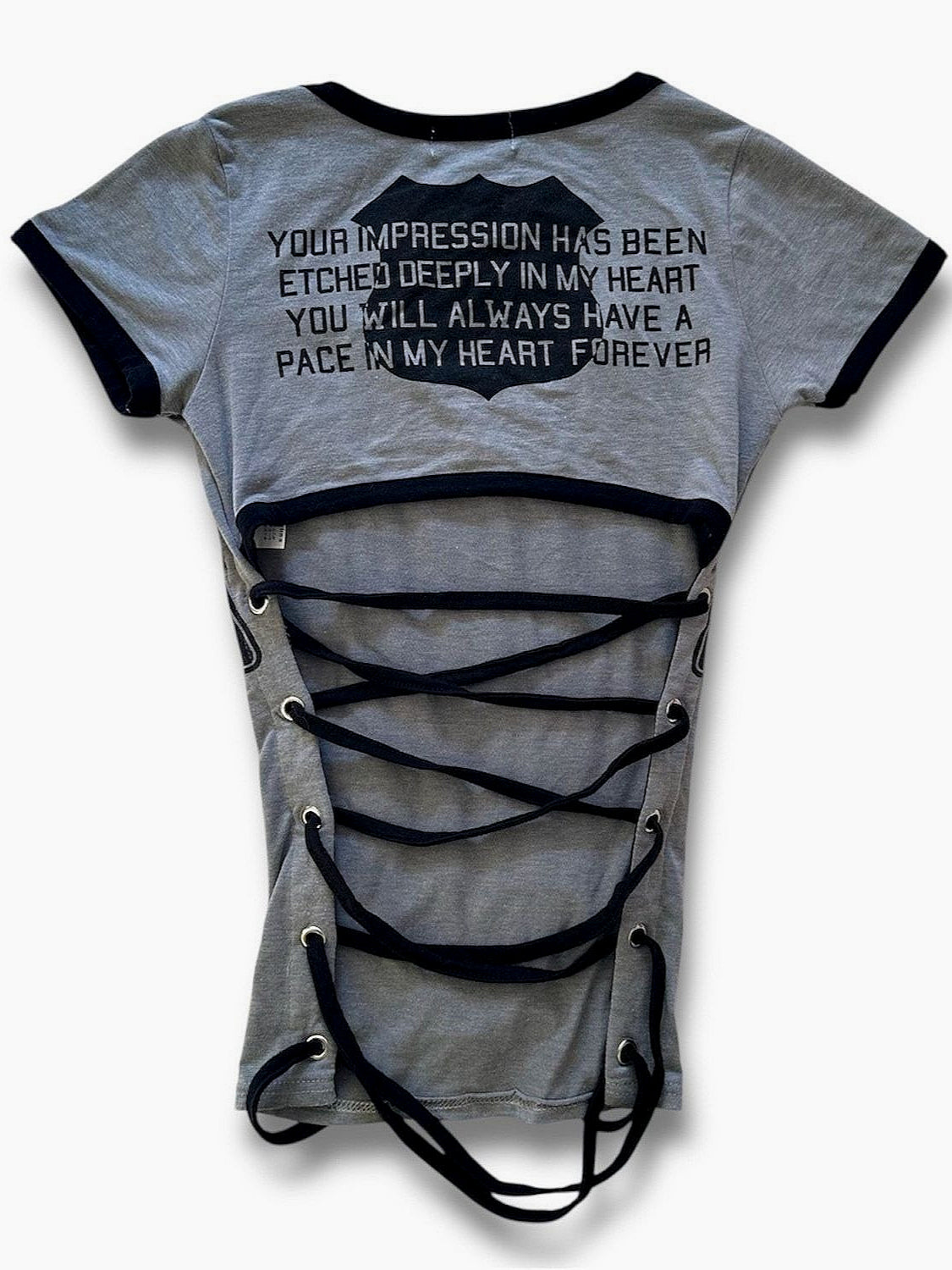 Y2K Grey Black Letter Print Lace-up T-shirt Secondary image
