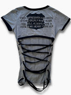 Y2K Grey Black Letter Print Lace-up T-shirt