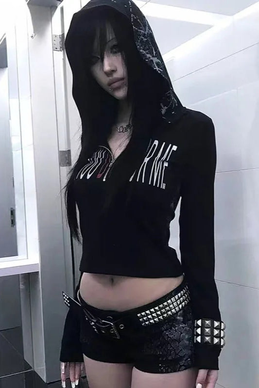 Gothic Graphic Hooded Long Sleeve  Crop Top Main image
