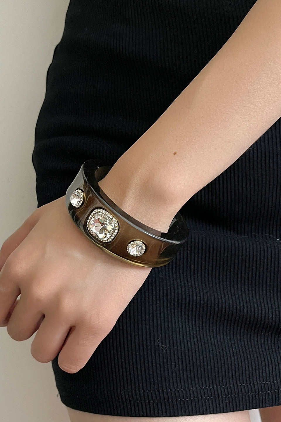 Rhinestone Resin Round Open Bracelet