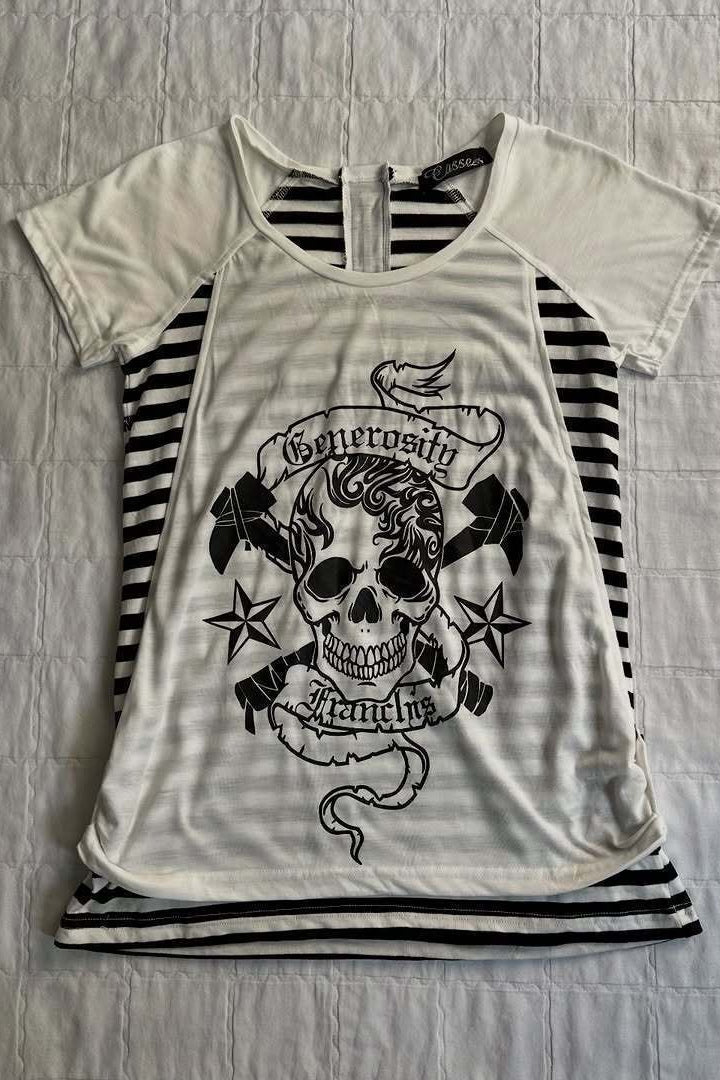 Y2K Gothic Vintage Striped Color Block T-Shirt Main image