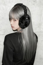 Black Lace Cross Pin Y2K Earmuff
