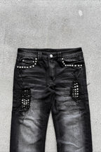 Rhinestone Washed High Street Unisex Denim Pants