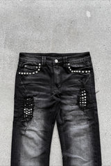 Rhinestone Washed High Street Unisex Denim Pants