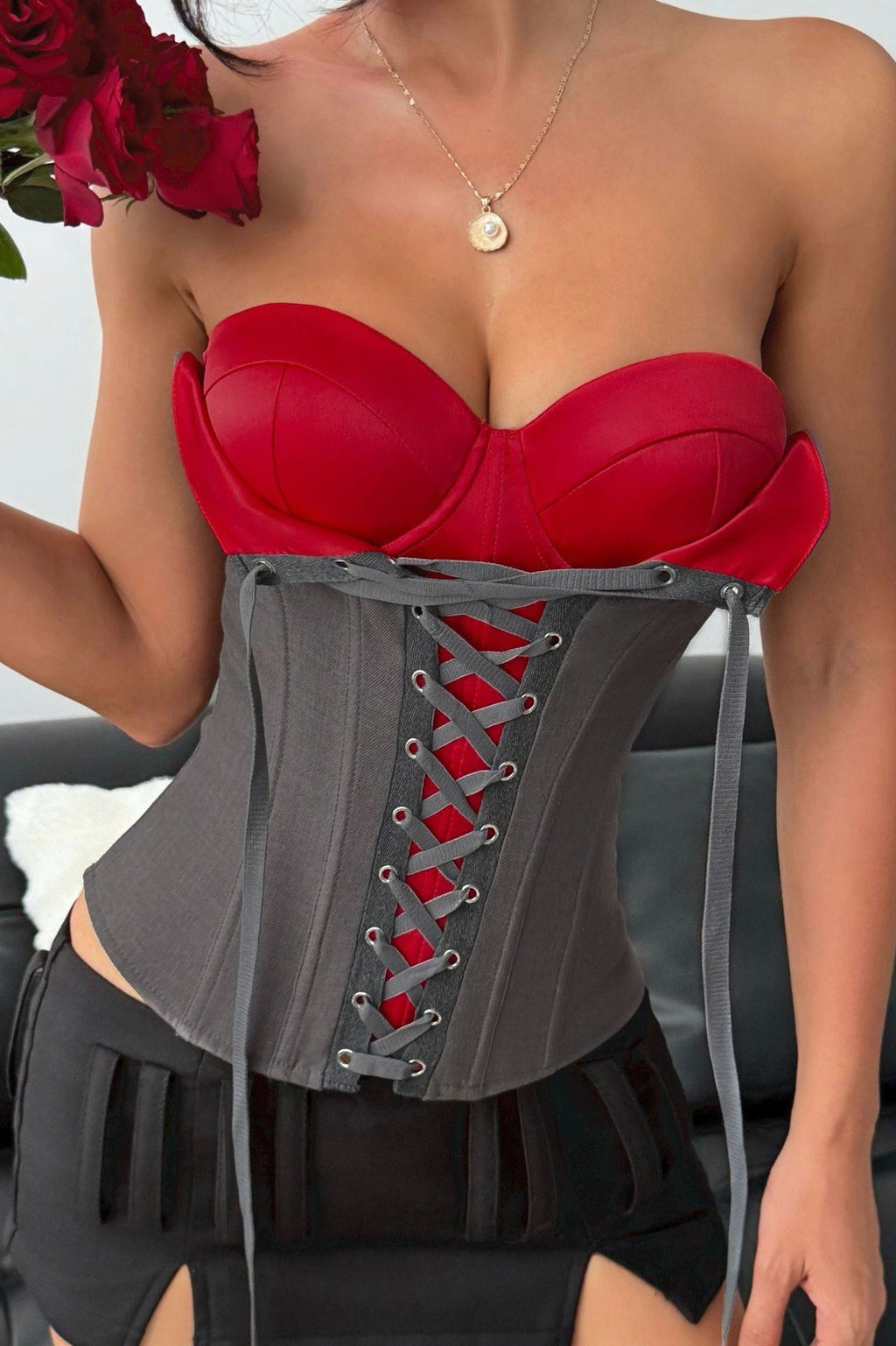 Contrast Cup Front Lace Corsets