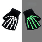 Winter Warm Black Skull Fingerless Gloves