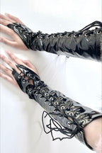 Glossy Lace Up Long Gloves